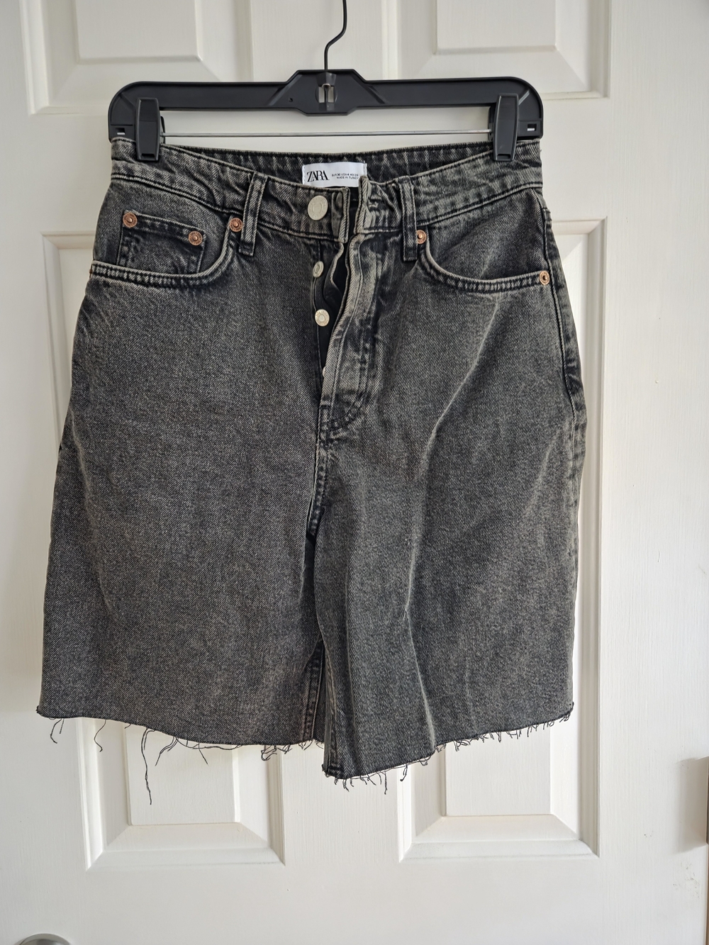 Zara Washed Black High-Rise Denim Bermuda Shorts